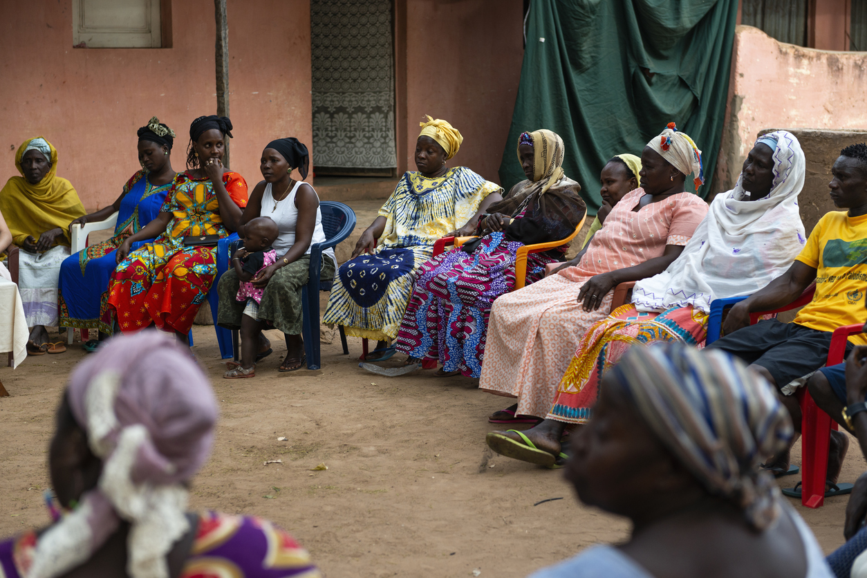 Bissau, Republic of Guinea-Bissau - February 8, 2018: Group of women at a community meeting in the city of Bissau, in Guinea-Bissau, West Africa